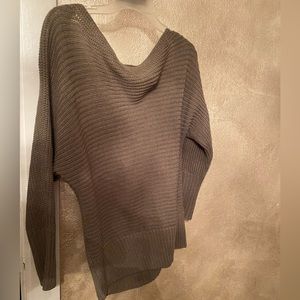 Army green off the shoulder sweater.